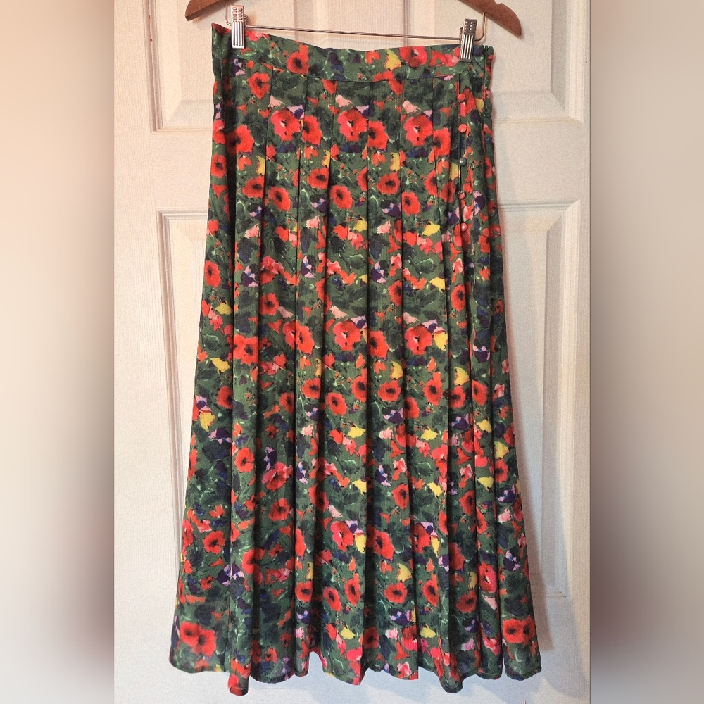 Floral Pleats Midi Skirt